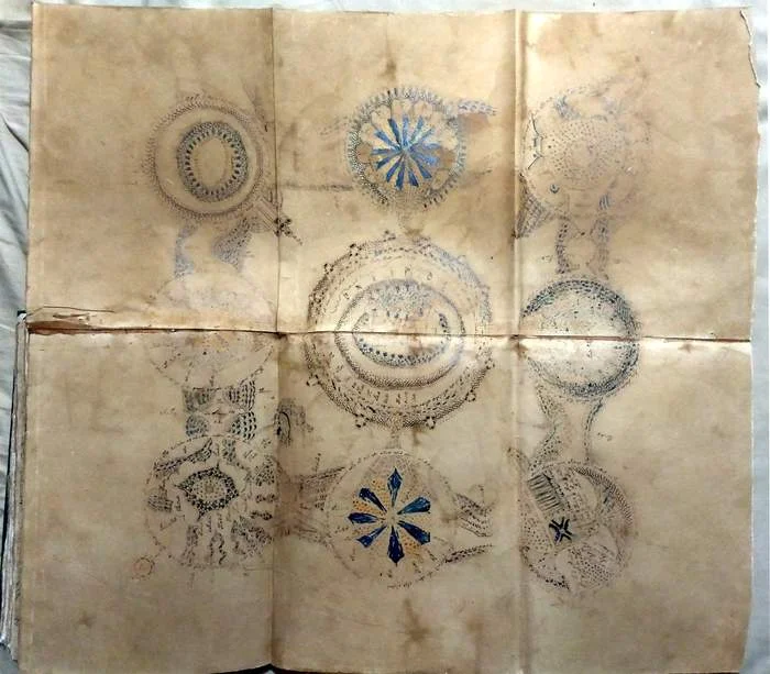 The large fold-out page from the Voynich Manuscript reproduction